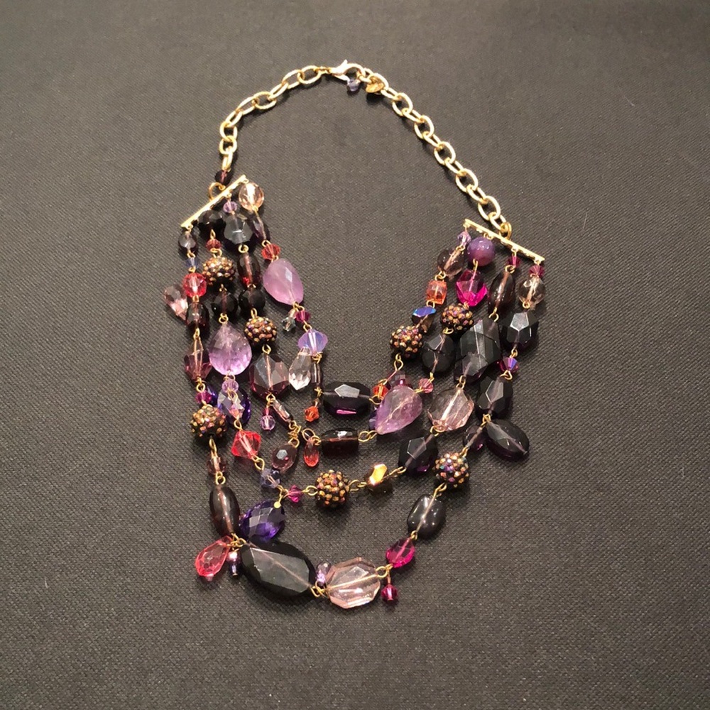 Purple and Pink Multi-Strand Beaded Necklace